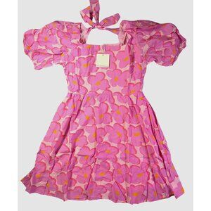 Mitto Shop Mini Dress Baby Doll Women/Jr Med Pink Floral Back Tie Zip Pockets